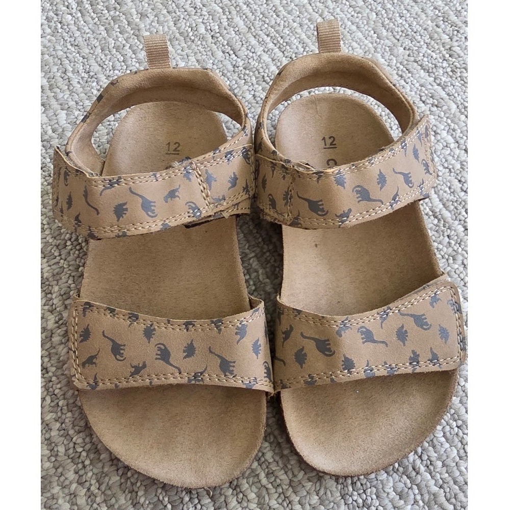 Cat & Jack Boys Dinosaur Print Sandals Tan Brown Hook and Loop Size 12 Kids